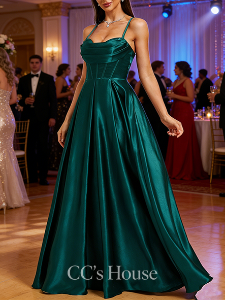 A-line Simple Sweetheart Floor-Length Stretch Satin Prom Dresses