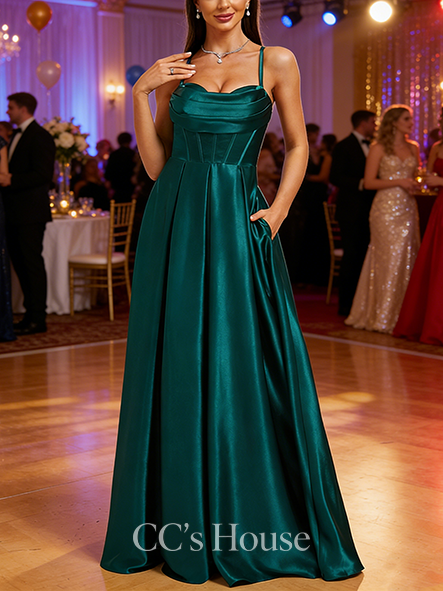 A-line Simple Sweetheart Floor-Length Stretch Satin Prom Dresses