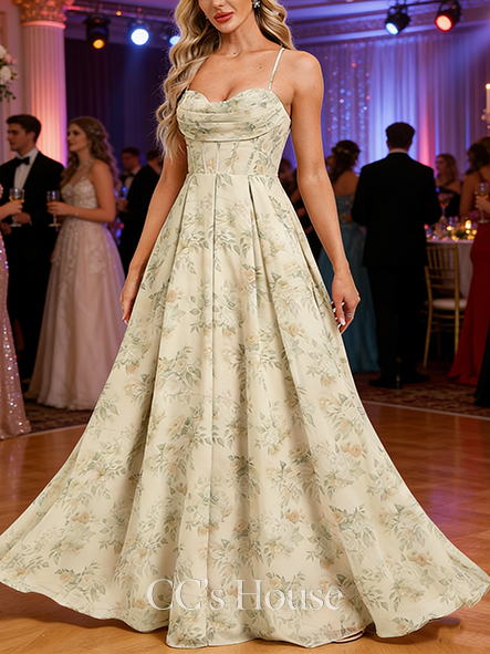 A-line Layered Cowl Floor-Length Chiffon Prom Dresses With Pleated Ruffle