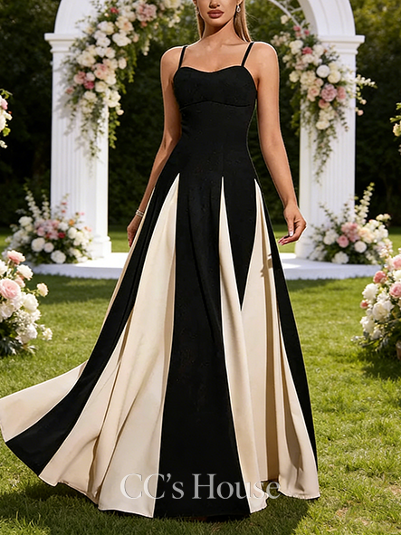 A-line Wedding Guest Dress Gorgeous Sweetheart Floor-Length Charmeuse Stretch Crepe Prom Dresses With Black and White