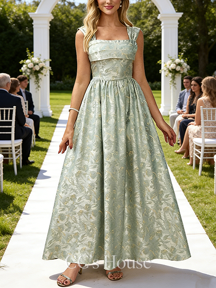 A-line Wedding Guest Dress Ethereal Square Floor-Length Jacquard Evening Dress With 3D Floral