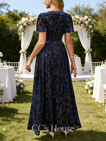 A-line Wedding Guest Dress Sleek V-Neck Floor-Length Velvet Evening Dress